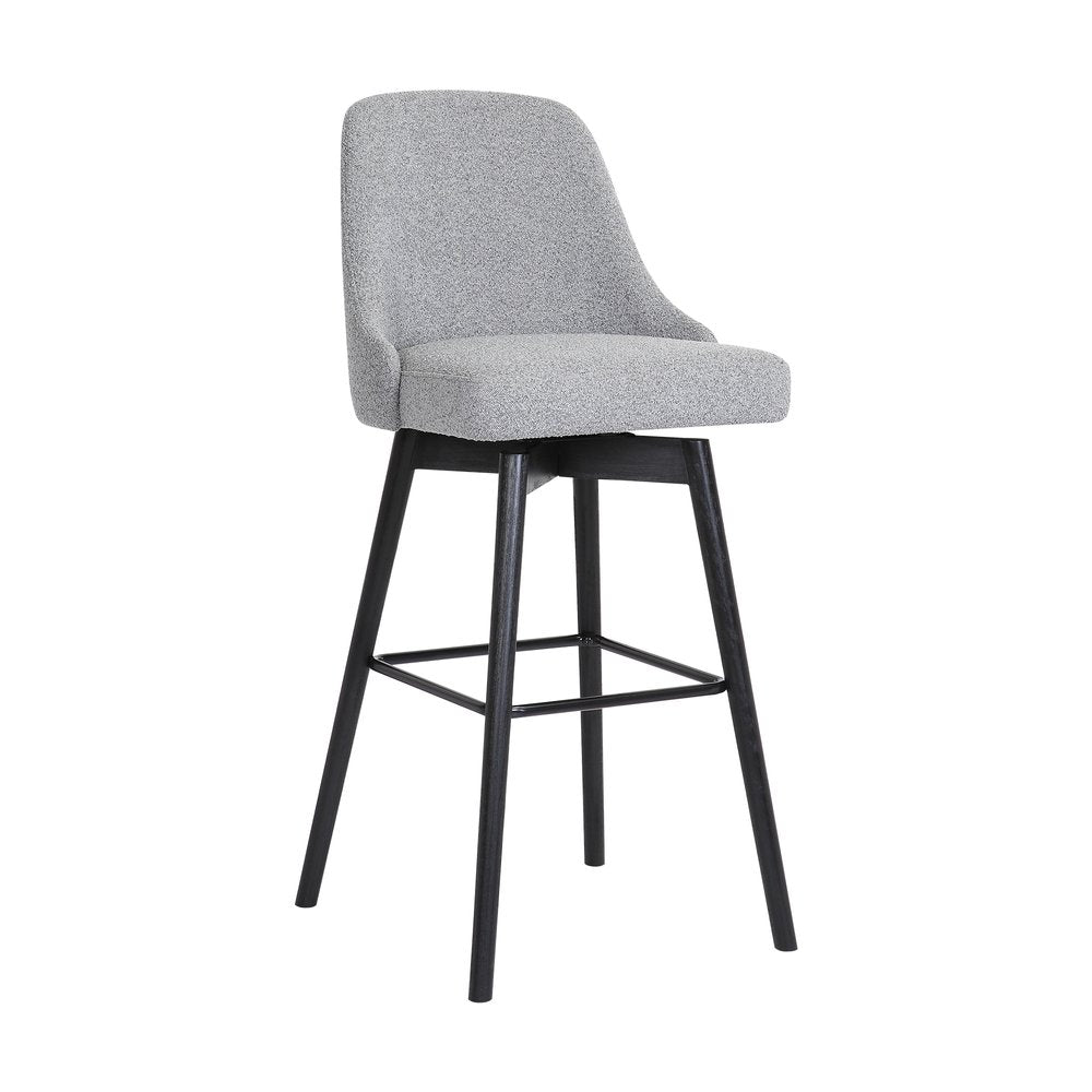 26" Light Gray And Black Fabric And Solid Wood Counter Height Swivel Bar Chair HomeRoots