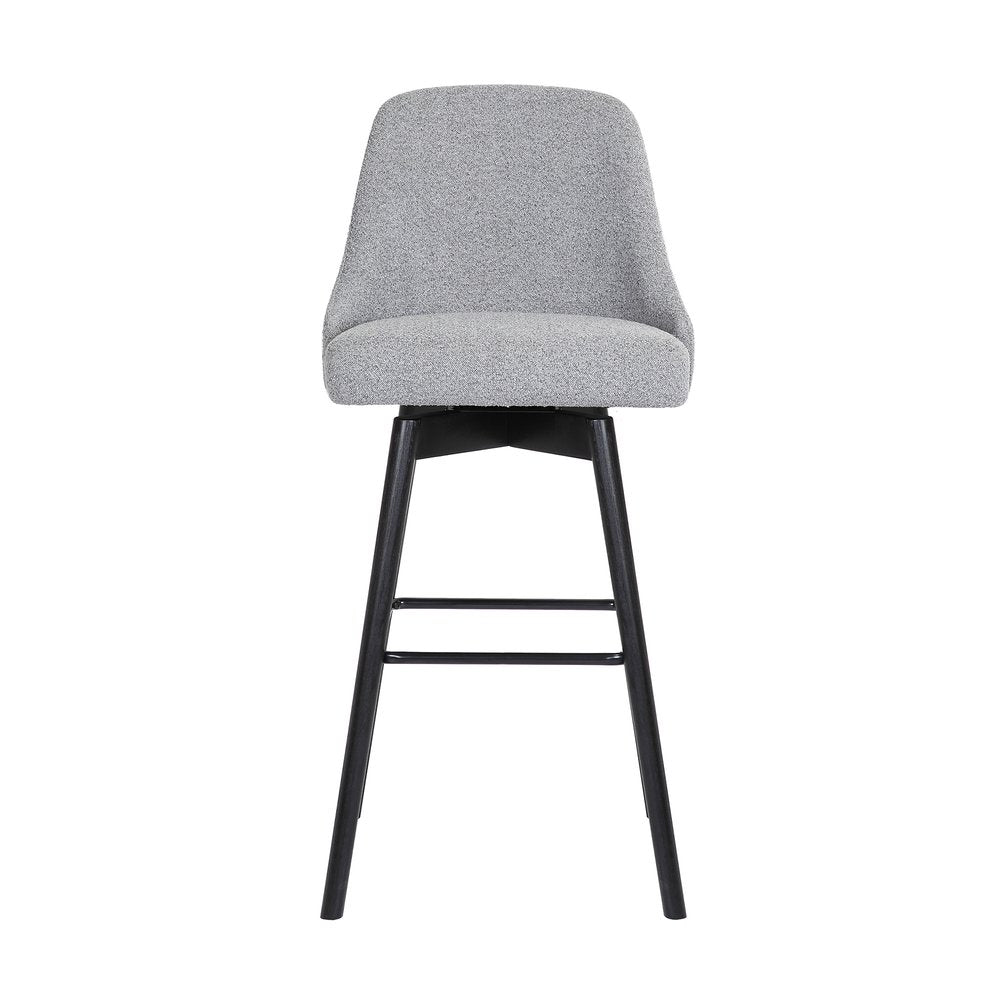 26" Light Gray And Black Fabric And Solid Wood Counter Height Swivel Bar Chair HomeRoots