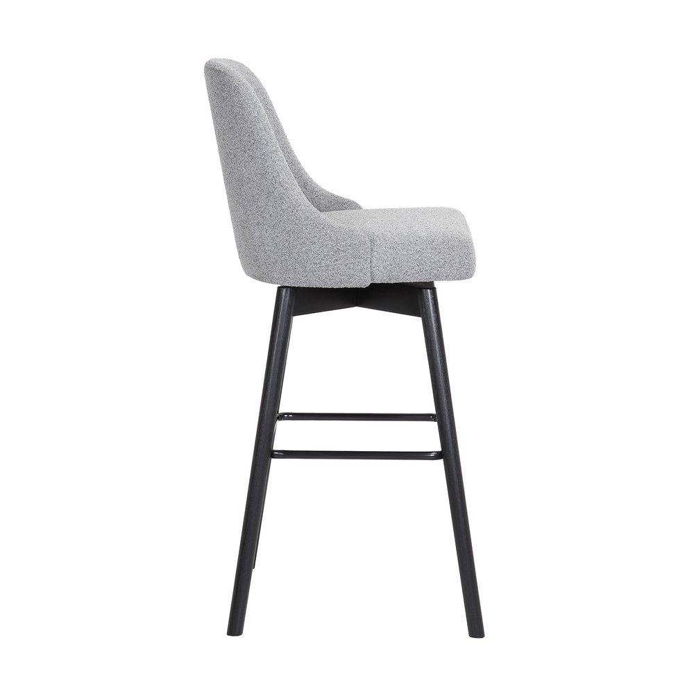 26" Light Gray And Black Fabric And Solid Wood Counter Height Swivel Bar Chair HomeRoots