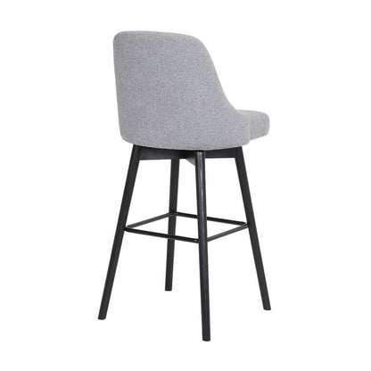 26" Light Gray And Black Fabric And Solid Wood Counter Height Swivel Bar Chair HomeRoots