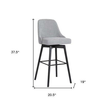 26" Light Gray And Black Fabric And Solid Wood Counter Height Swivel Bar Chair HomeRoots