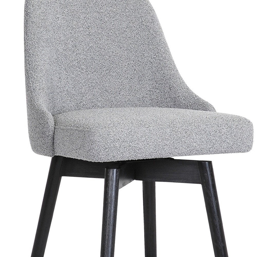 26" Light Gray And Black Fabric And Solid Wood Counter Height Swivel Bar Chair HomeRoots