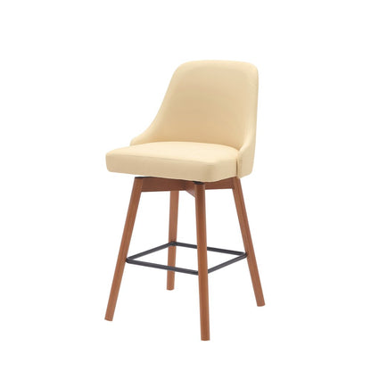 26" Cream And Brown Faux Leather And Fabric And Solid Wood Counter Height Swivel Bar Chair HomeRoots