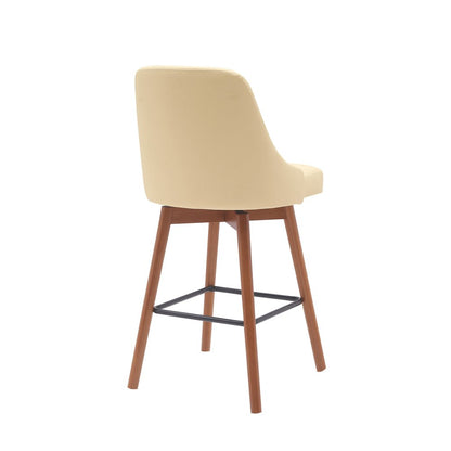 26" Cream And Brown Faux Leather And Fabric And Solid Wood Counter Height Swivel Bar Chair HomeRoots
