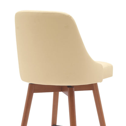 26" Cream And Brown Faux Leather And Fabric And Solid Wood Counter Height Swivel Bar Chair HomeRoots
