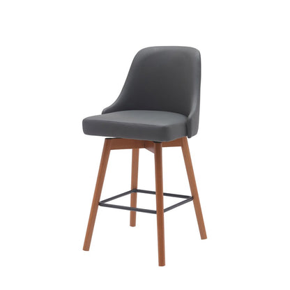 26" Gray And Brown Faux Leather And Fabric And Solid Wood Counter Height Swivel Bar Chair HomeRoots