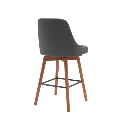 26" Gray And Brown Faux Leather And Fabric And Solid Wood Counter Height Swivel Bar Chair HomeRoots