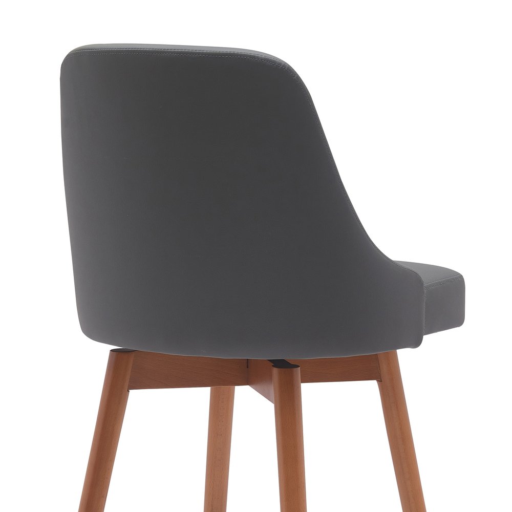 26" Gray And Brown Faux Leather And Fabric And Solid Wood Counter Height Swivel Bar Chair HomeRoots