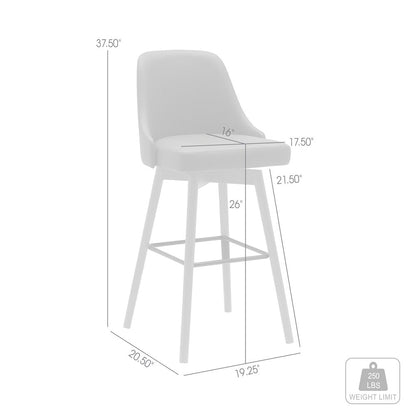 26" Gray and Wood Brown Faux Leather with Solid Wood Swivel Counter Height Bar Chair HomeRoots