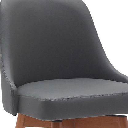 26" Gray And Brown Faux Leather And Fabric And Solid Wood Counter Height Swivel Bar Chair HomeRoots
