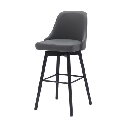 30" Gray And Black Faux Leather And Fabric And Solid Wood Bar Height Swivel Bar Chair HomeRoots