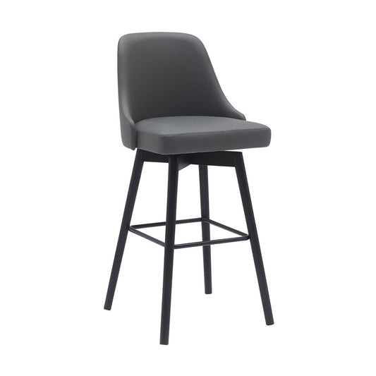 30" Gray And Black Faux Leather And Fabric And Solid Wood Bar Height Swivel Bar Chair HomeRoots
