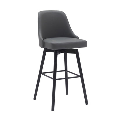 30" Gray And Black Faux Leather And Fabric And Solid Wood Bar Height Swivel Bar Chair HomeRoots