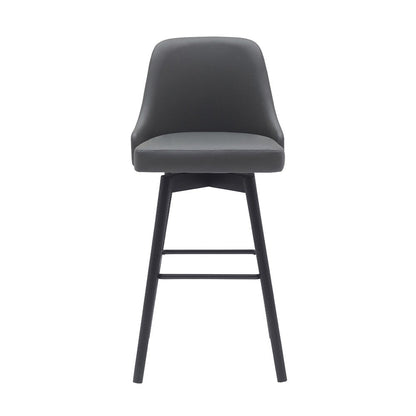 30" Gray And Black Faux Leather And Fabric And Solid Wood Bar Height Swivel Bar Chair HomeRoots