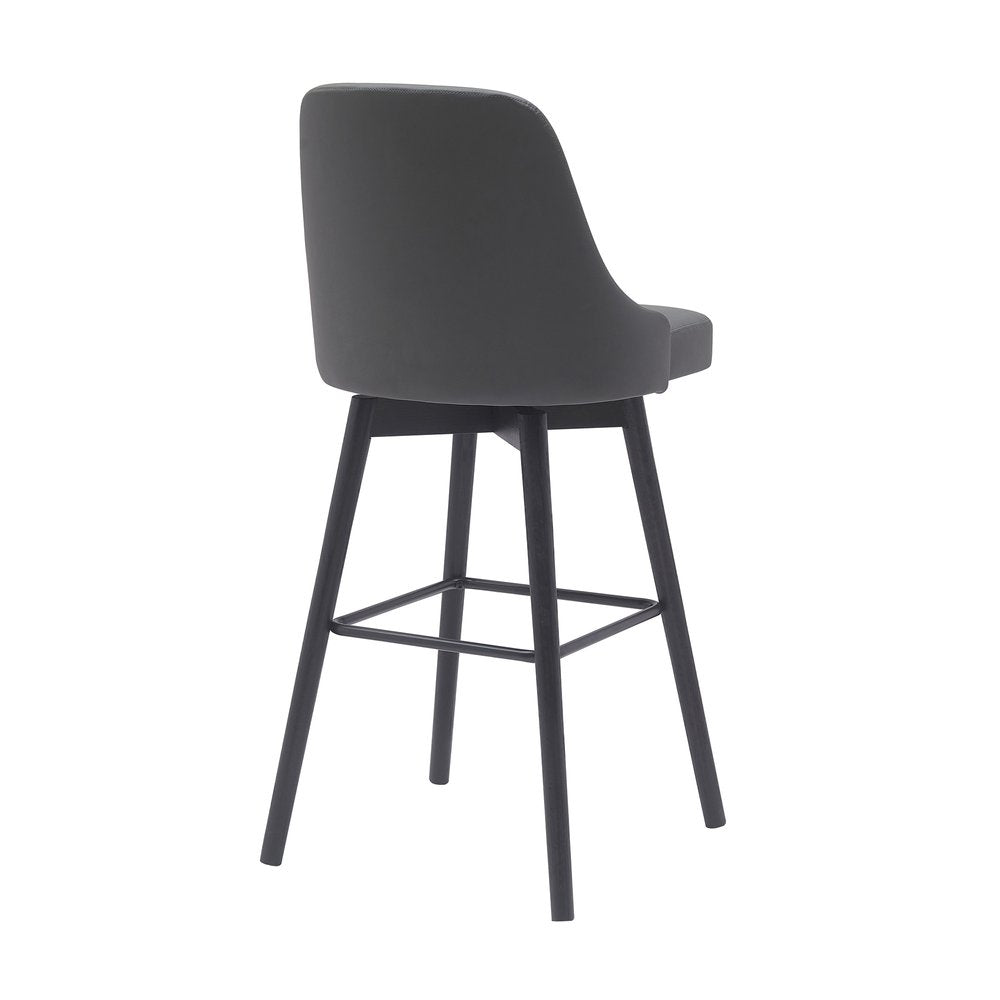 30" Gray And Black Faux Leather And Fabric And Solid Wood Bar Height Swivel Bar Chair HomeRoots