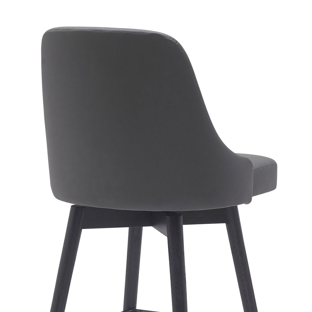 30" Gray And Black Faux Leather And Fabric And Solid Wood Bar Height Swivel Bar Chair HomeRoots