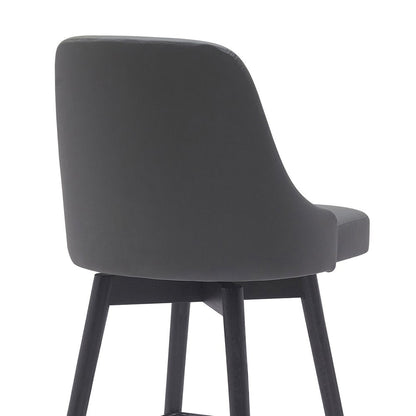 30" Gray And Black Faux Leather And Fabric And Solid Wood Bar Height Swivel Bar Chair HomeRoots