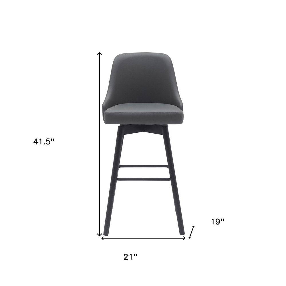30" Gray And Black Faux Leather And Fabric And Solid Wood Bar Height Swivel Bar Chair HomeRoots