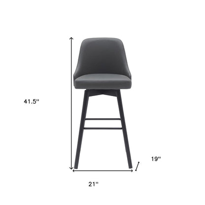 30" Gray And Black Faux Leather And Fabric And Solid Wood Bar Height Swivel Bar Chair HomeRoots