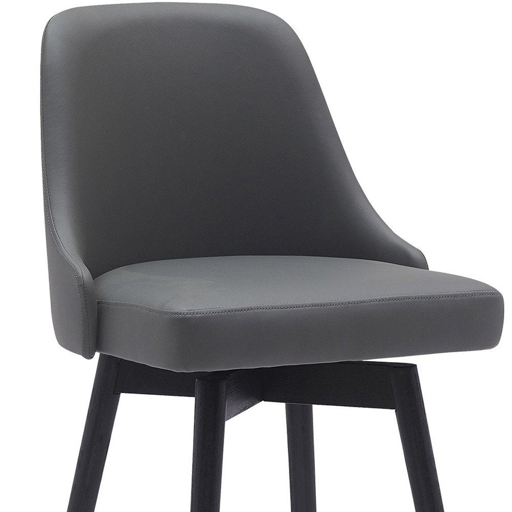 30" Gray And Black Faux Leather And Fabric And Solid Wood Bar Height Swivel Bar Chair HomeRoots