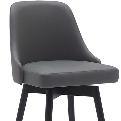 30" Gray And Black Faux Leather And Fabric And Solid Wood Bar Height Swivel Bar Chair HomeRoots