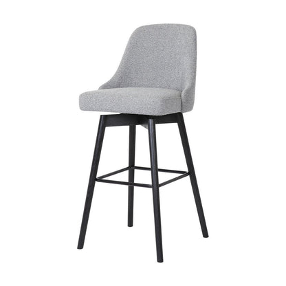 30" Light Gray And Black Fabric And Solid Wood Bar Height Swivel Bar Chair HomeRoots