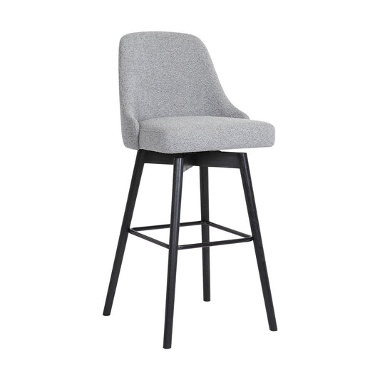 30" Light Gray And Black Fabric And Solid Wood Bar Height Swivel Bar Chair HomeRoots