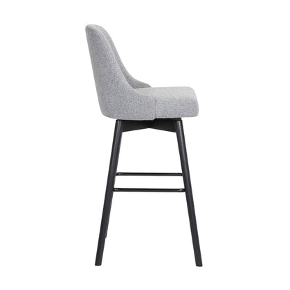 30" Light Gray And Black Fabric And Solid Wood Bar Height Swivel Bar Chair HomeRoots
