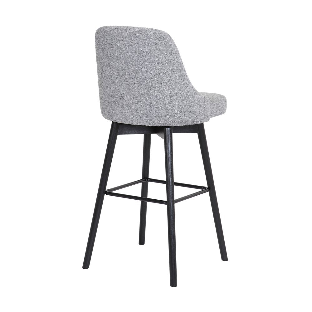 30" Light Gray And Black Fabric And Solid Wood Bar Height Swivel Bar Chair HomeRoots