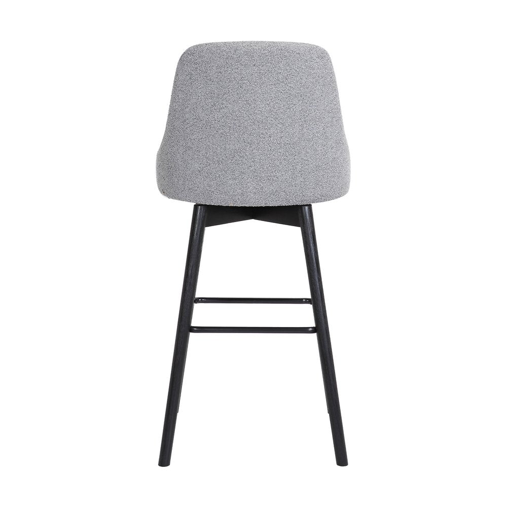 30" Light Gray And Black Fabric And Solid Wood Bar Height Swivel Bar Chair HomeRoots
