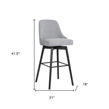 30" Light Gray And Black Fabric And Solid Wood Bar Height Swivel Bar Chair HomeRoots