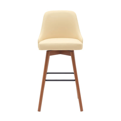 30" Cream And Brown Faux Leather And Fabric And Solid Wood Bar Height Swivel Bar Chair HomeRoots