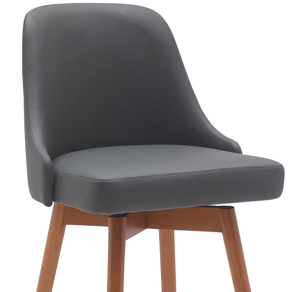 30" Gray And Brown Faux Leather And Fabric And Solid Wood Bar Height Swivel Bar Chair HomeRoots