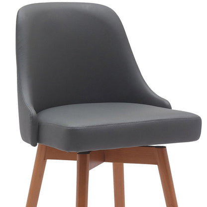 30" Gray And Brown Faux Leather And Fabric And Solid Wood Bar Height Swivel Bar Chair HomeRoots