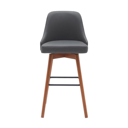 30" Gray And Brown Faux Leather And Fabric And Solid Wood Bar Height Swivel Bar Chair HomeRoots