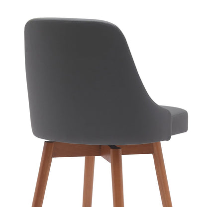 30" Gray And Brown Faux Leather And Fabric And Solid Wood Bar Height Swivel Bar Chair HomeRoots