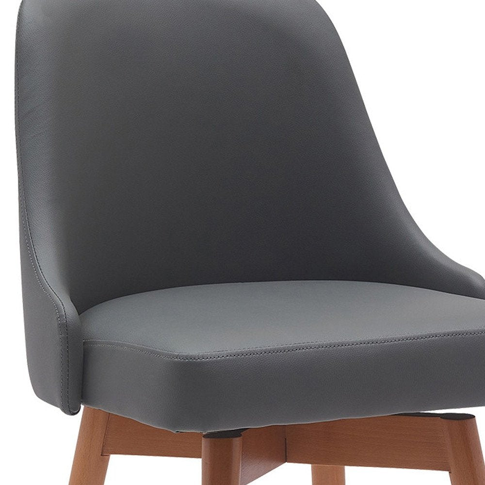 30" Gray And Brown Faux Leather And Fabric And Solid Wood Bar Height Swivel Bar Chair HomeRoots