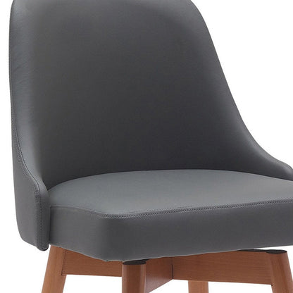 30" Gray And Brown Faux Leather And Fabric And Solid Wood Bar Height Swivel Bar Chair HomeRoots