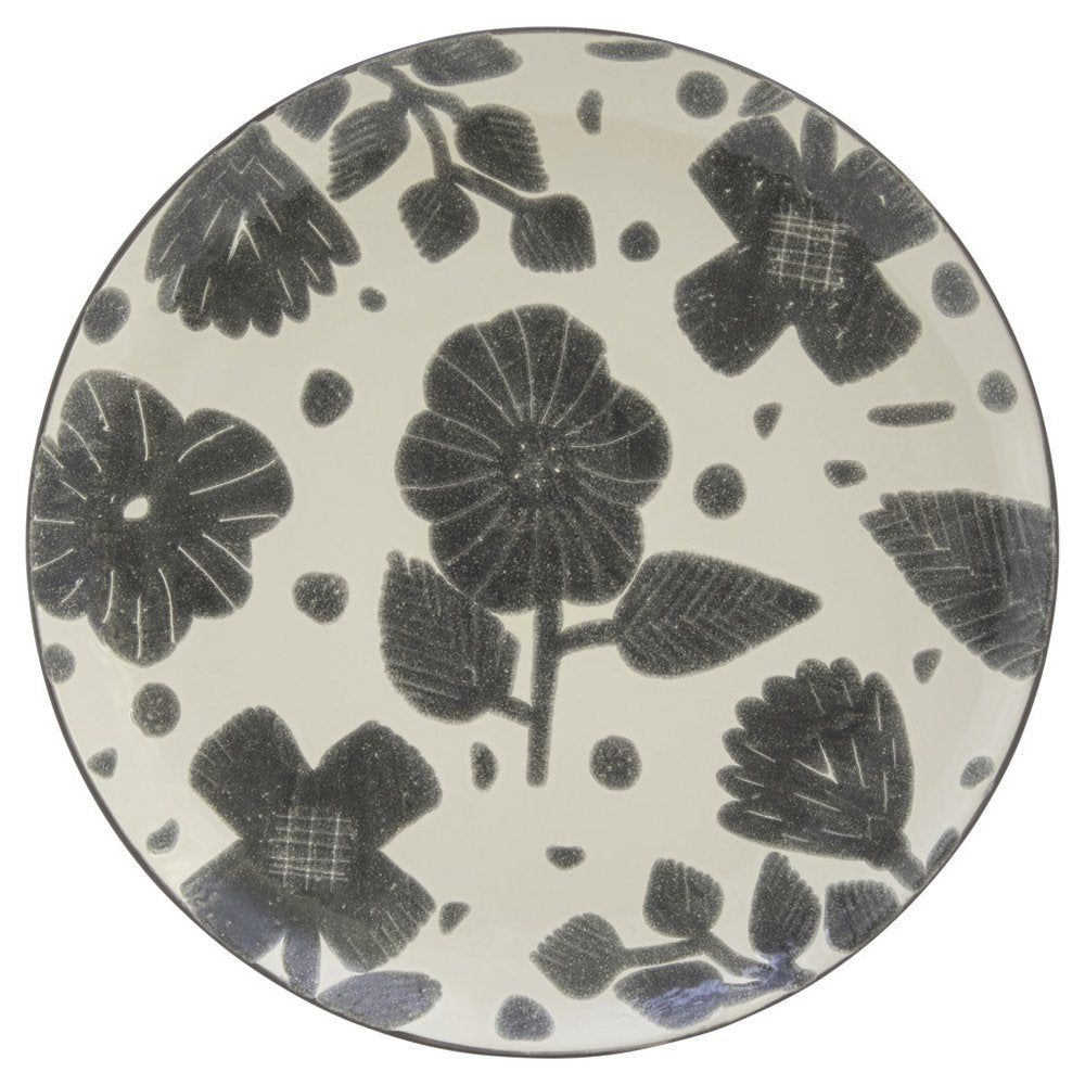 Gray and Ivory Sixteen Piece Round Floral Ceramic Service For Four Dinnerware Set HomeRoots