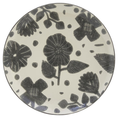 Gray and Ivory Sixteen Piece Round Floral Ceramic Service For Four Dinnerware Set HomeRoots