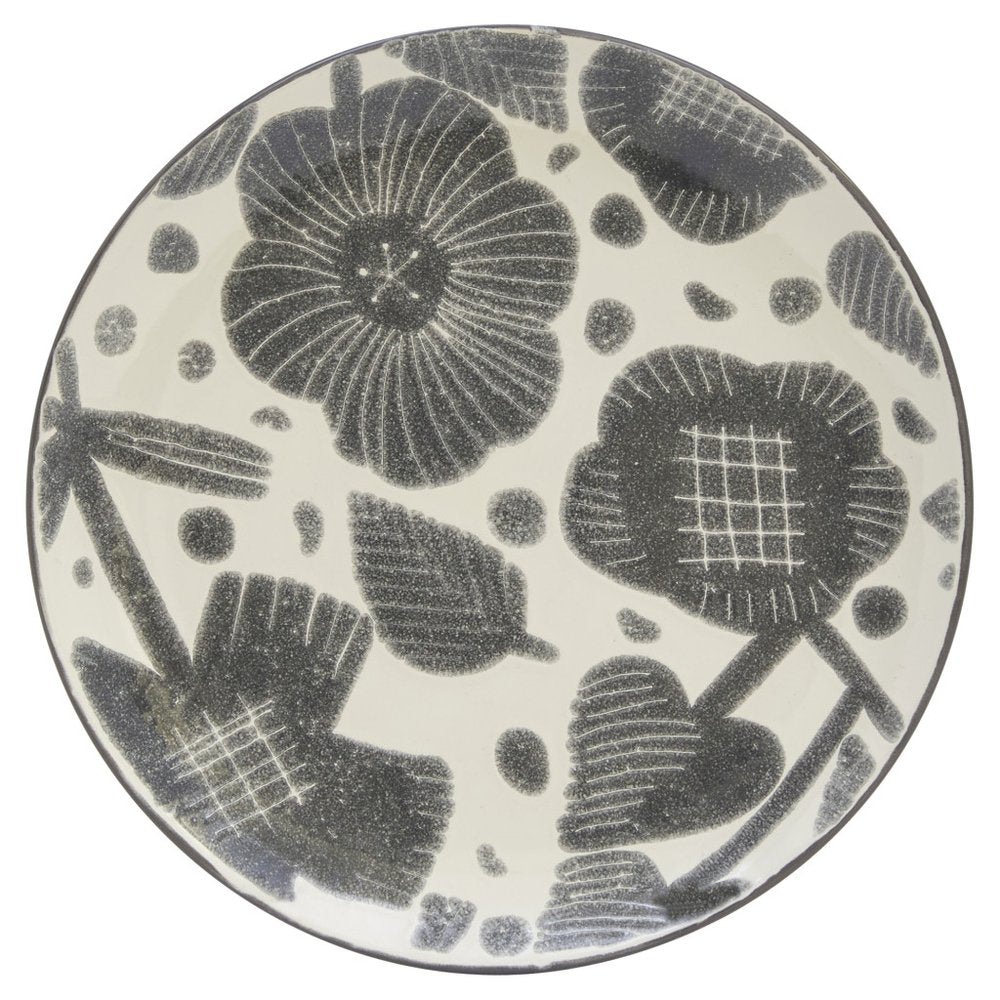 Gray and Ivory Sixteen Piece Round Floral Ceramic Service For Four Dinnerware Set HomeRoots