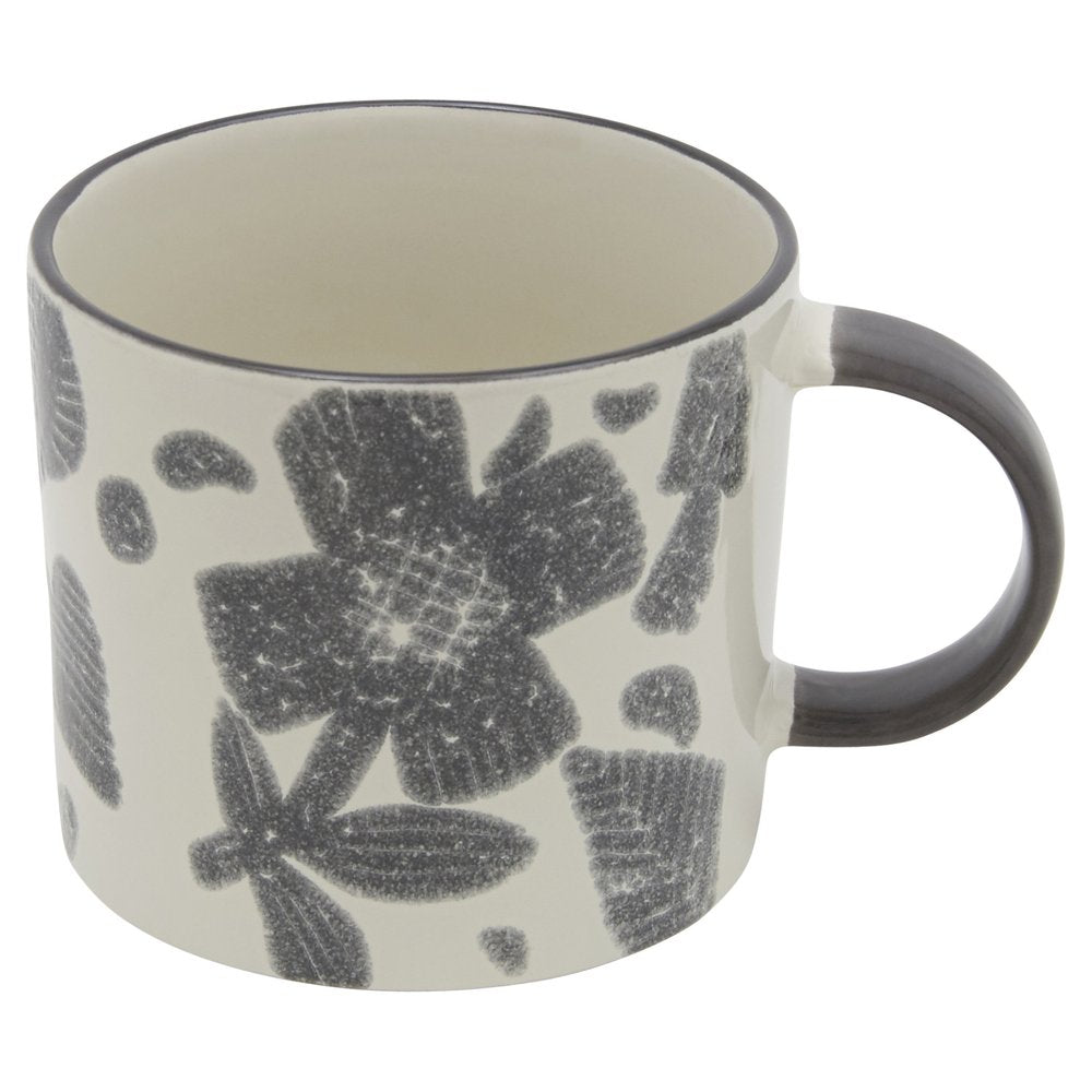 Gray and Ivory Sixteen Piece Round Floral Ceramic Service For Four Dinnerware Set HomeRoots