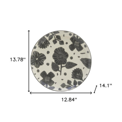 Gray and Ivory Sixteen Piece Round Floral Ceramic Service For Four Dinnerware Set HomeRoots