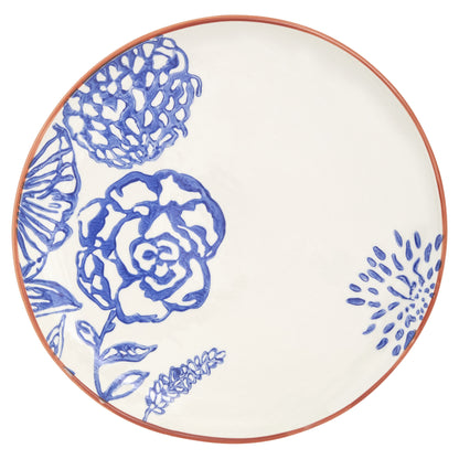 Blue and White Sixteen Piece Round Floral Ceramic Service For Four Dinnerware Set