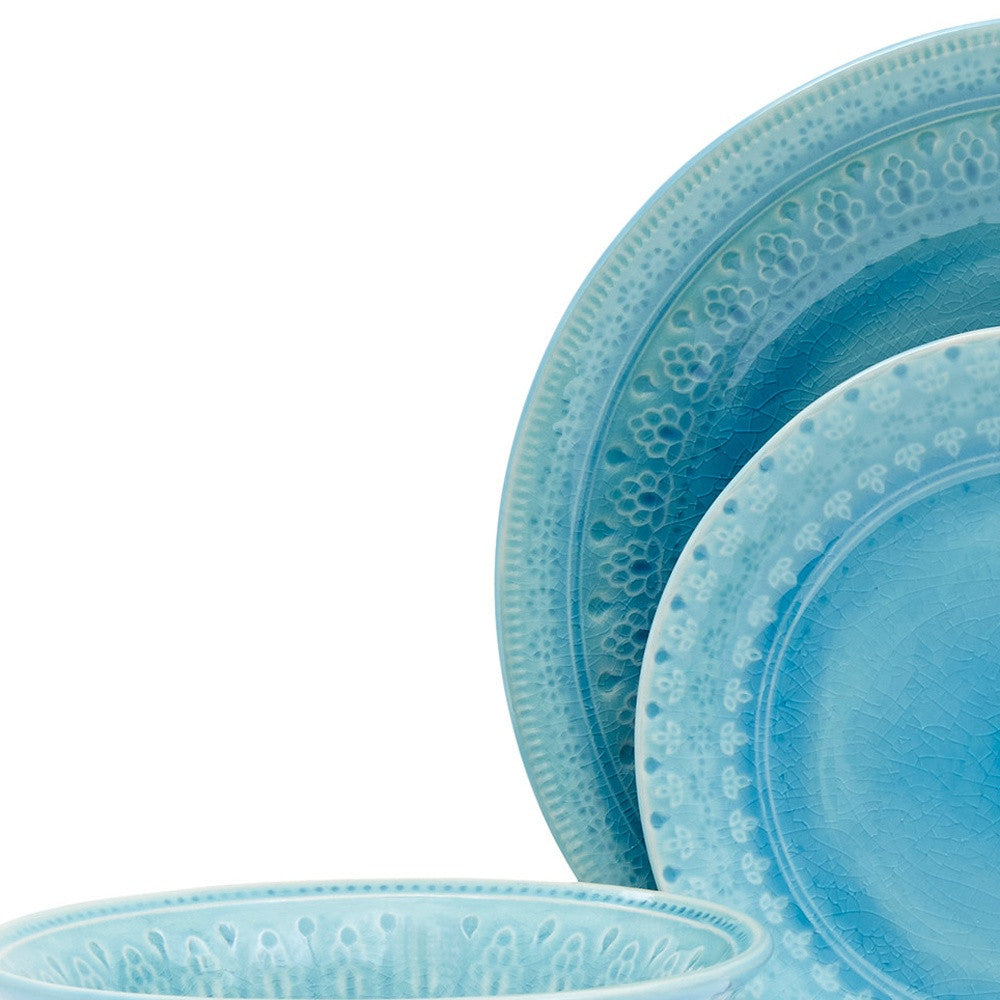 Aqua Sixteen Piece Floral Medallion Ceramic Service For Four Dinnerware Set