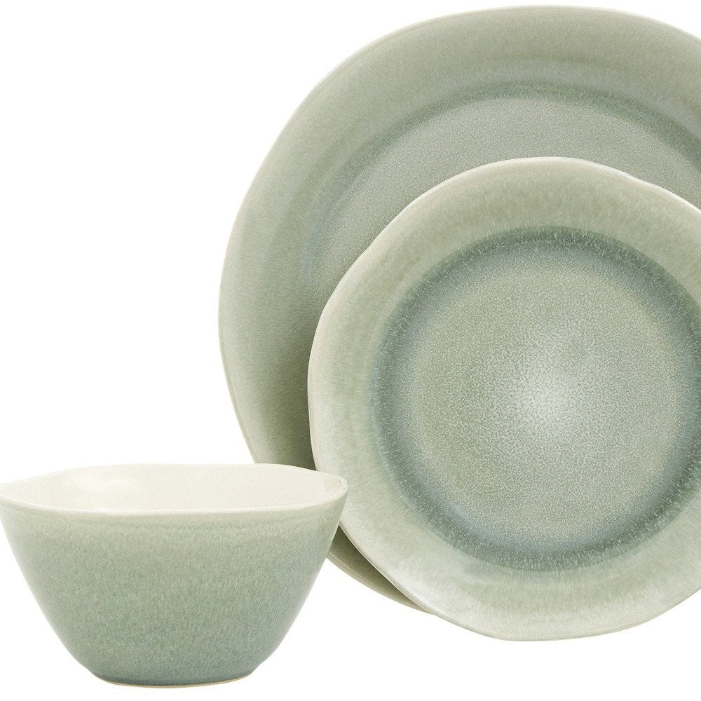 Sage Sixteen Piece Ceramic Service For Four Dinnerware Set HomeRoots