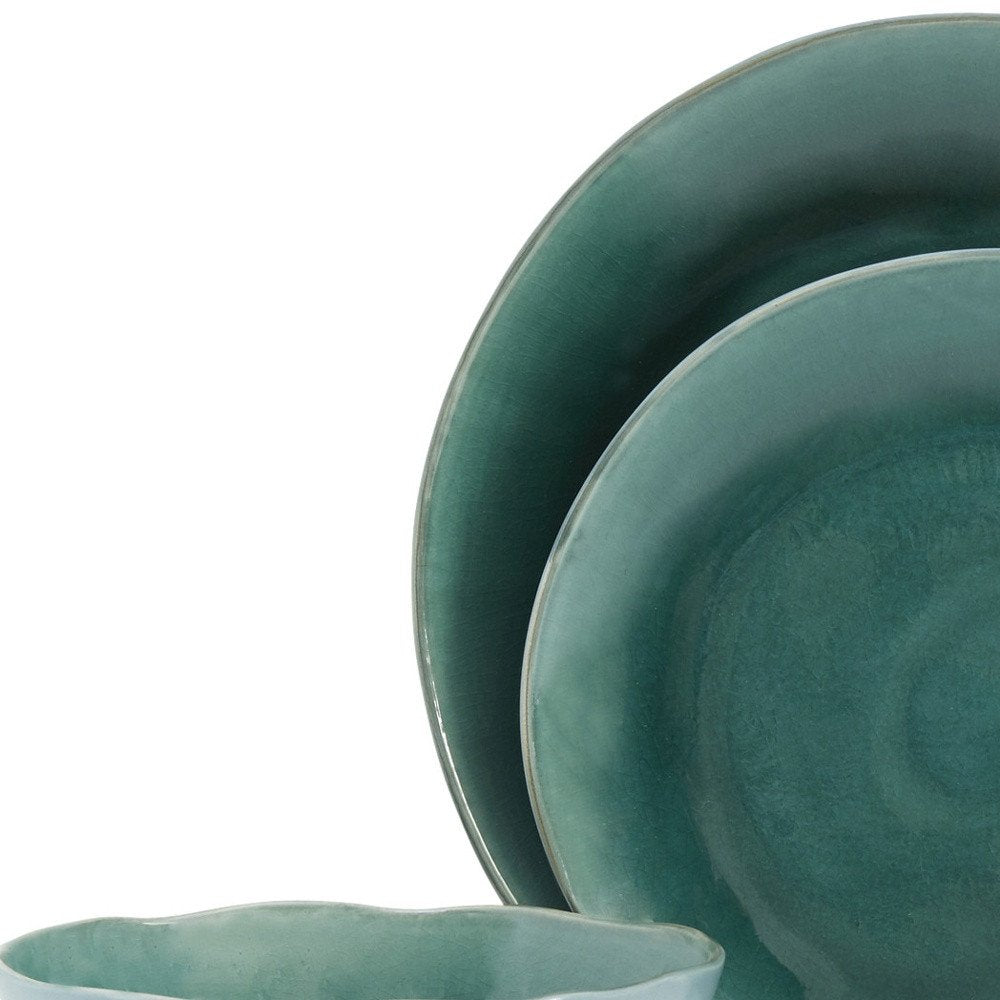 Green Sixteen Piece Ceramic Service For Four Dinnerware Set HomeRoots