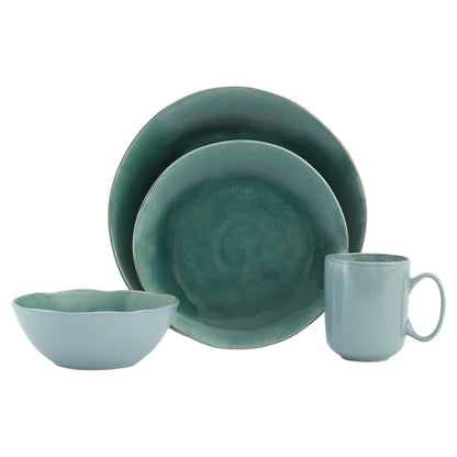 Green Sixteen Piece Ceramic Service For Four Dinnerware Set HomeRoots