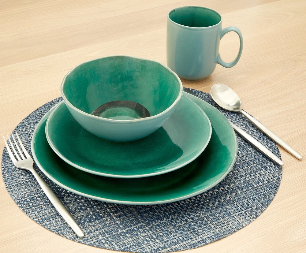 Green Sixteen Piece Ceramic Service For Four Dinnerware Set HomeRoots