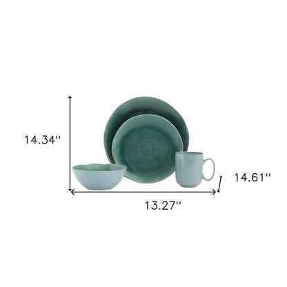 Green Sixteen Piece Ceramic Service For Four Dinnerware Set